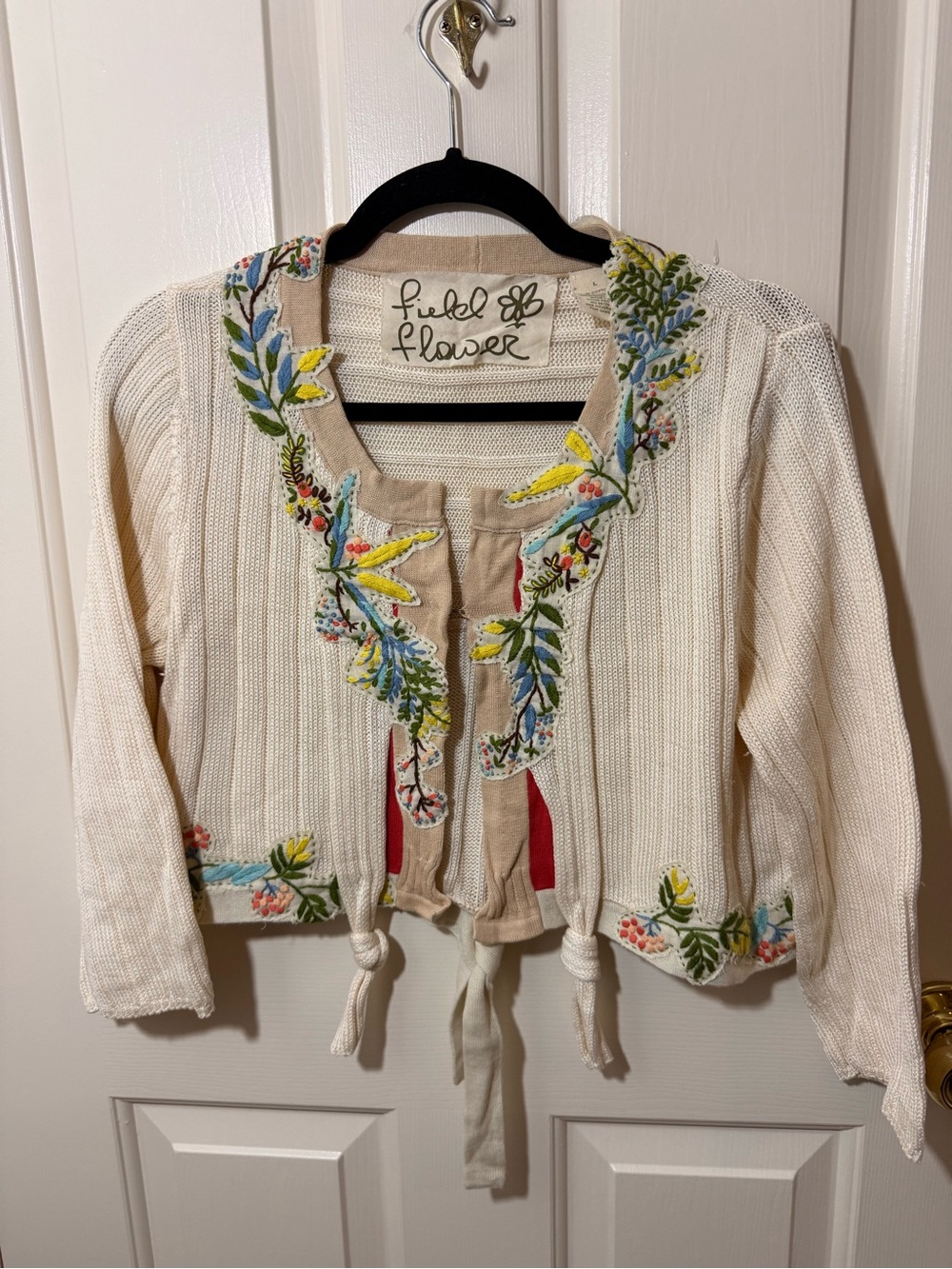Women's Cream Embroidered Knit Sweater